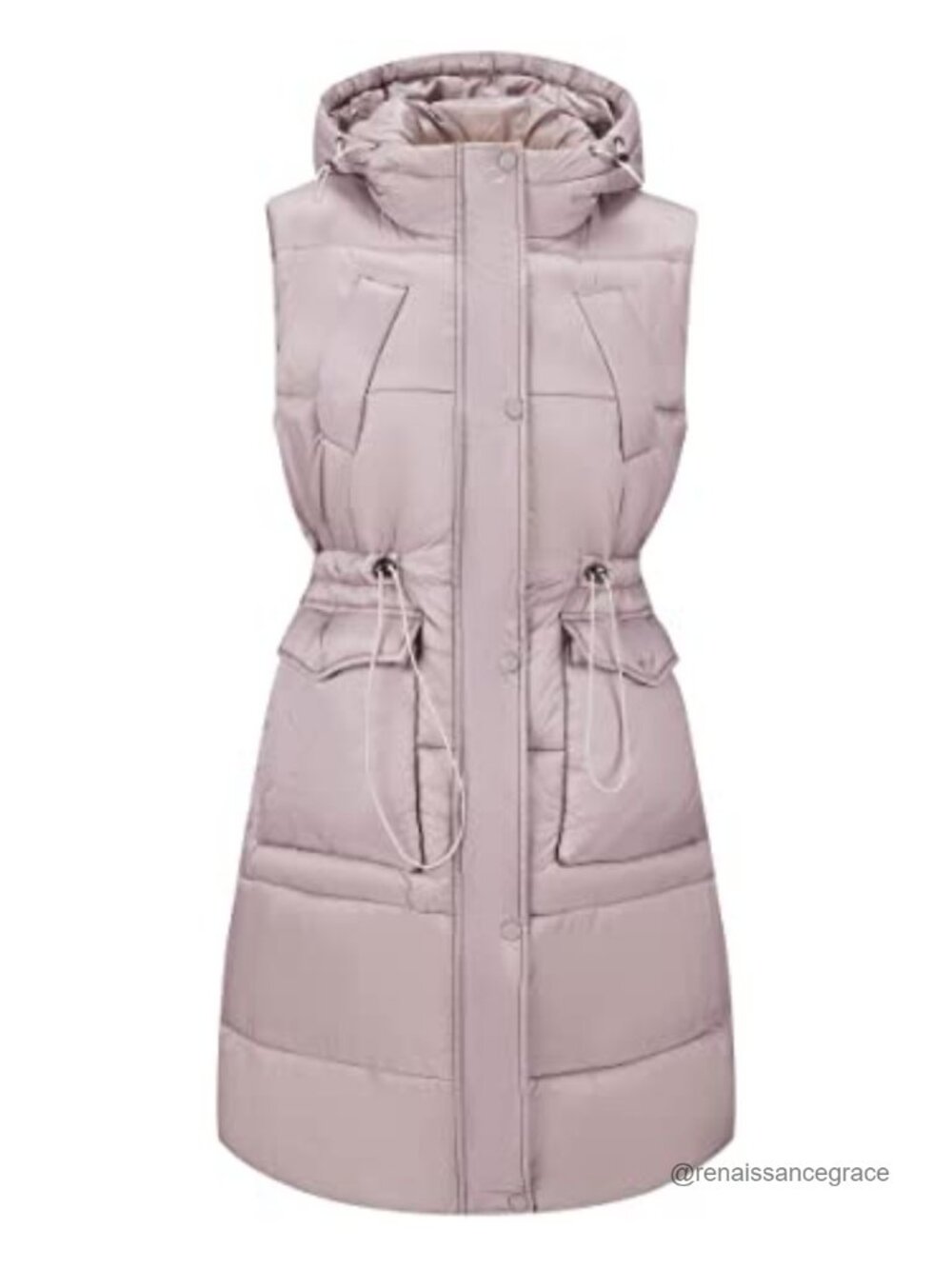 Women's Long Quilted Puffer Vest Hooded Sleeveless Zip Up Jacket